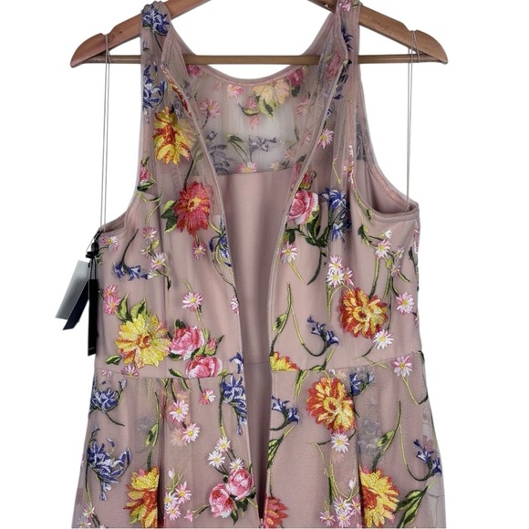ADRIANNA PAPELL FLORAL HIGH LOW DRESS SLEEVELESS EMBROIDERED GARDEN COCKTAIL - Picture 8 of 14